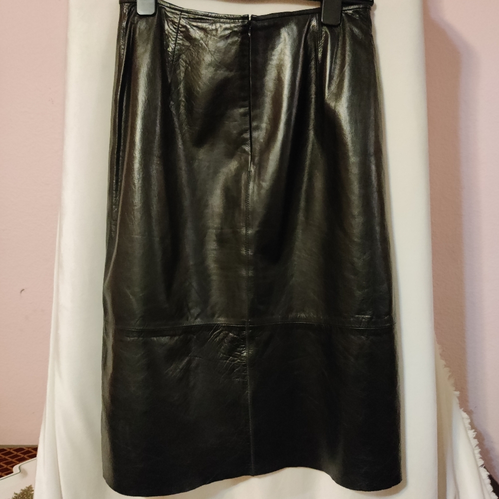 Banana Republic Genuine Leather 100% Black Maxi Skirt Size 14
